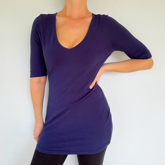 Venus navy blue v-neck half sleeve long tunic style top size medium - Picture 1 of 10